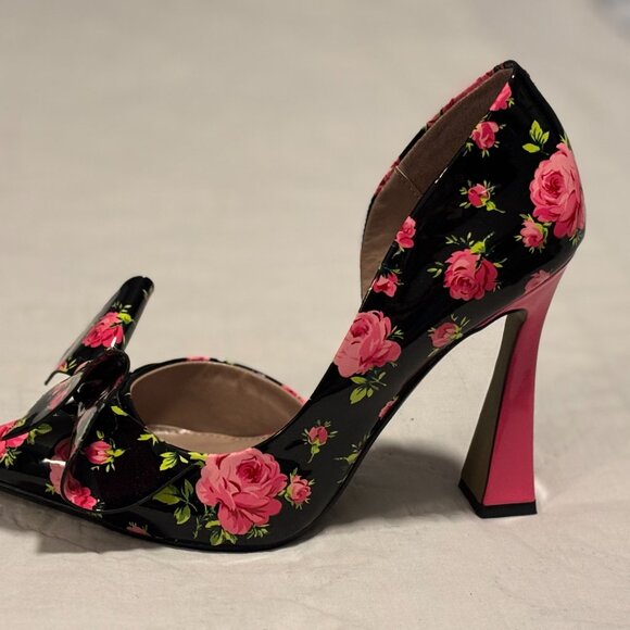 Betsey Johnson Nobble-P Floral Bow Heels Black Multi Size 8.5 – Never Worn - Picture 5 of 16